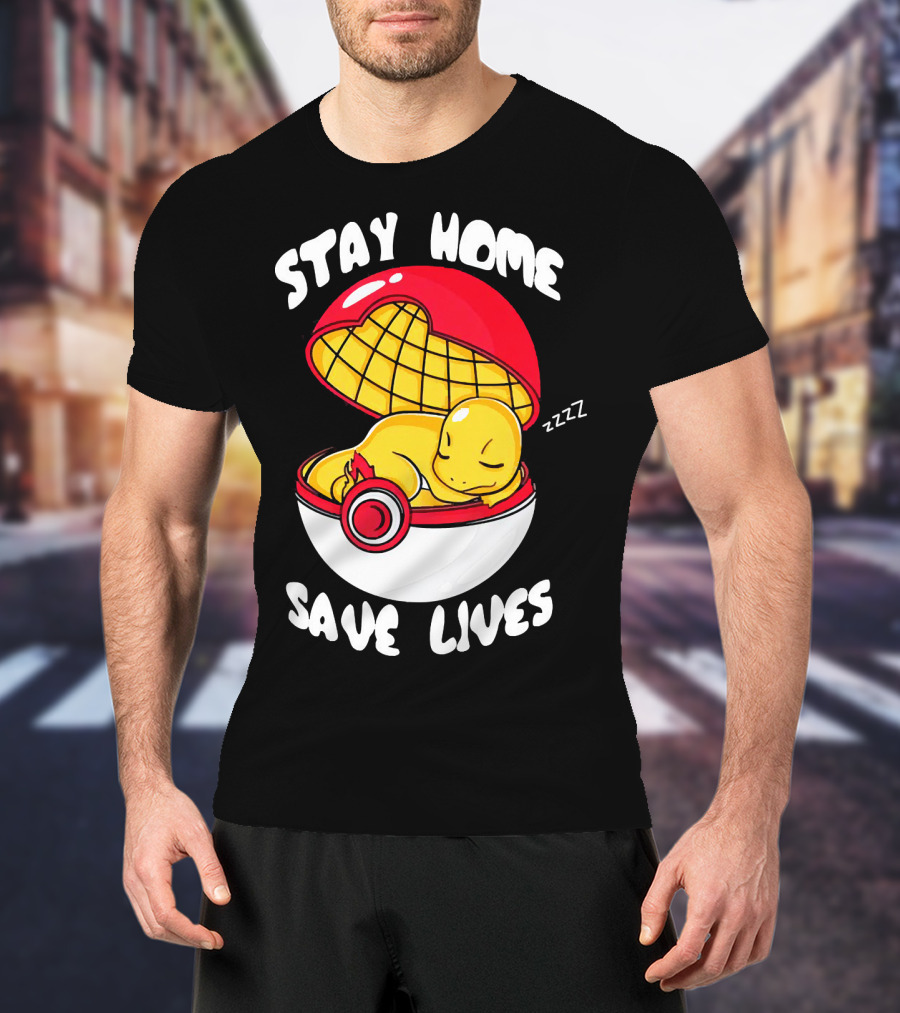 Stay Home Save Lives Charmander Pokemon Ladies Pokeball Zzzz T-Shirt