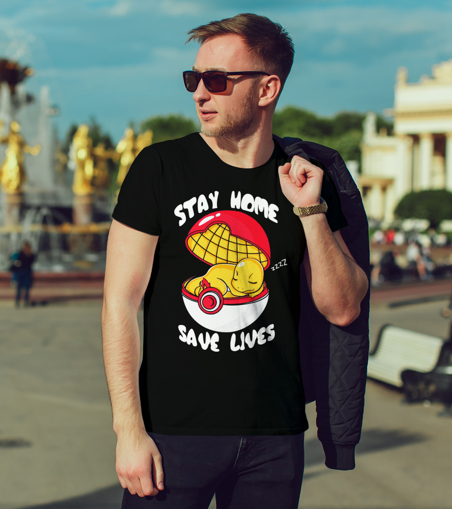 Stay Home Save Lives Charmander Pokemon Ladies Pokeball Zzzz T-Shirt