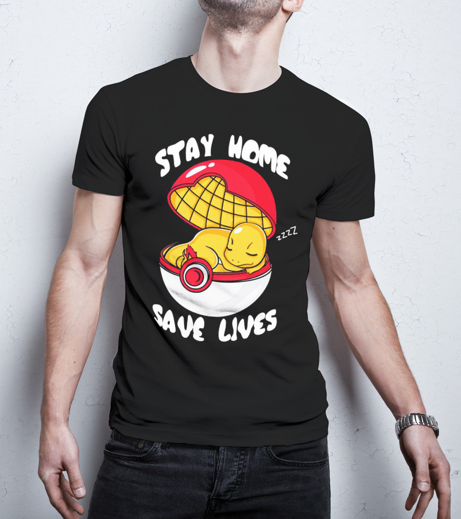 Stay Home Save Lives Charmander Pokemon Ladies Pokeball Zzzz T-Shirt