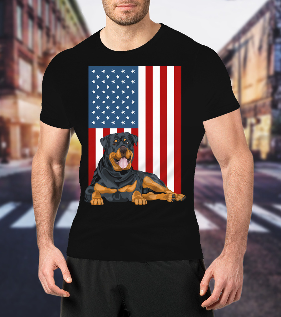 American Flag USA Pet Rottweiler Dog 194 T-Shirt