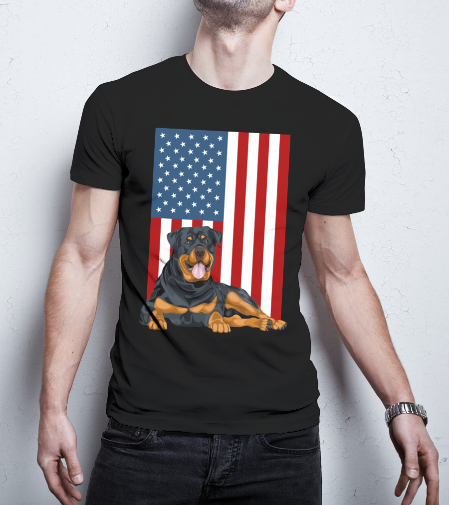 American Flag USA Pet Rottweiler Dog 194 T-Shirt