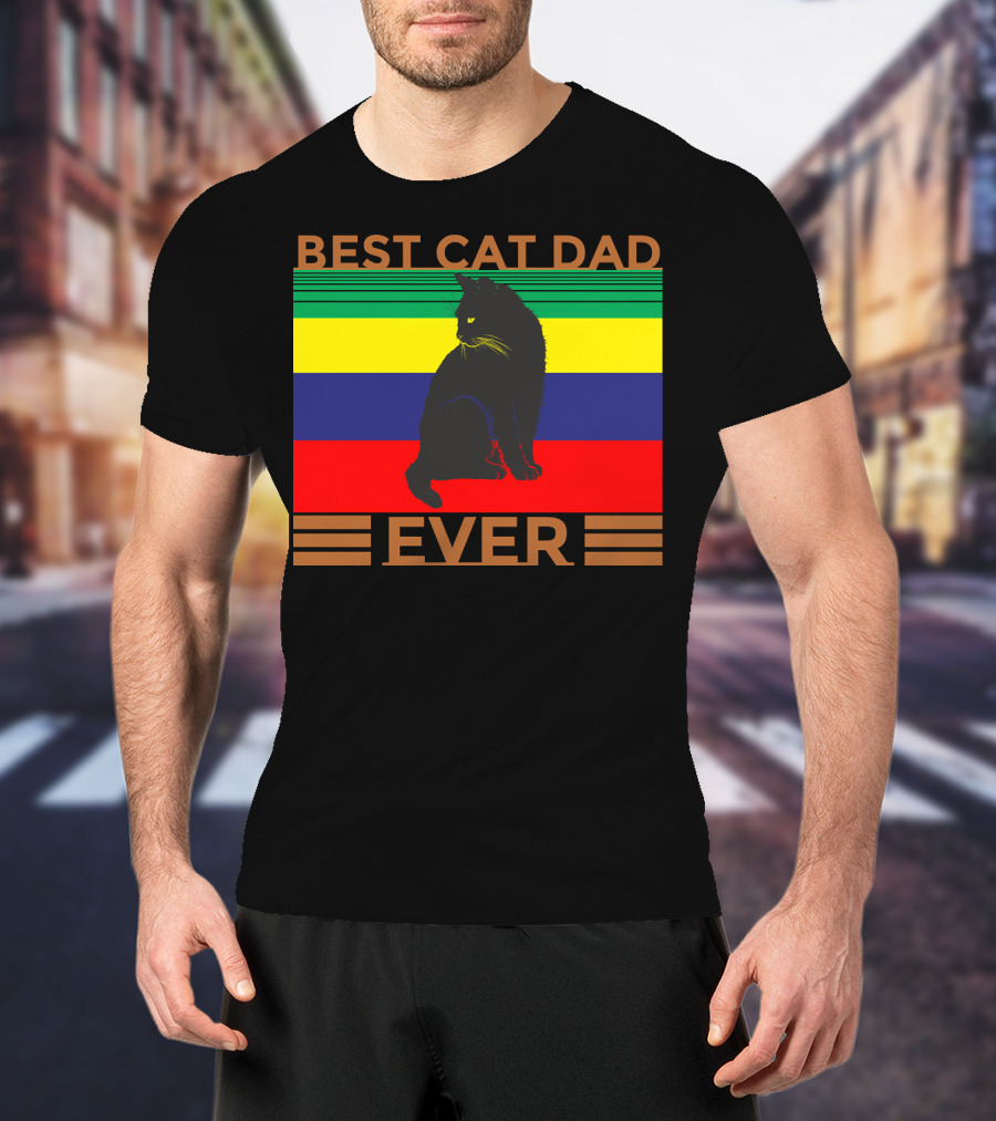 BEST CAT DAD EVER Colorful Striped Cat T-Shirt