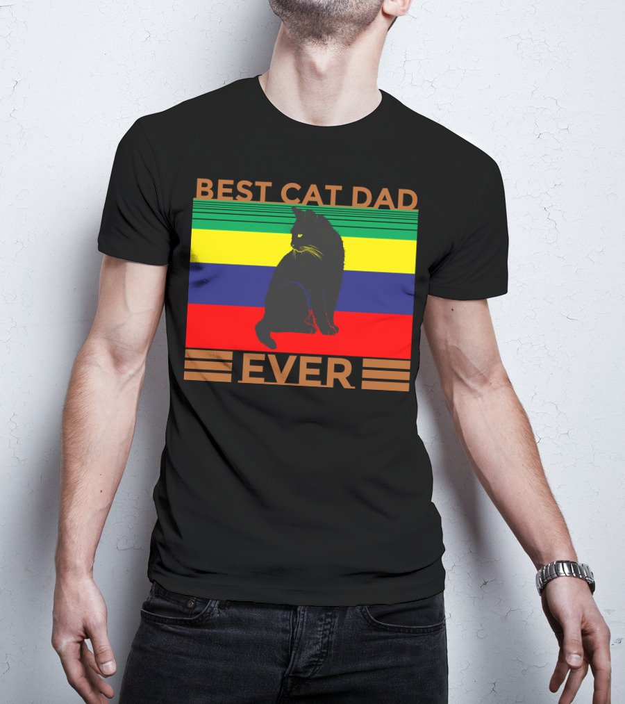 BEST CAT DAD EVER Colorful Striped Cat T-Shirt