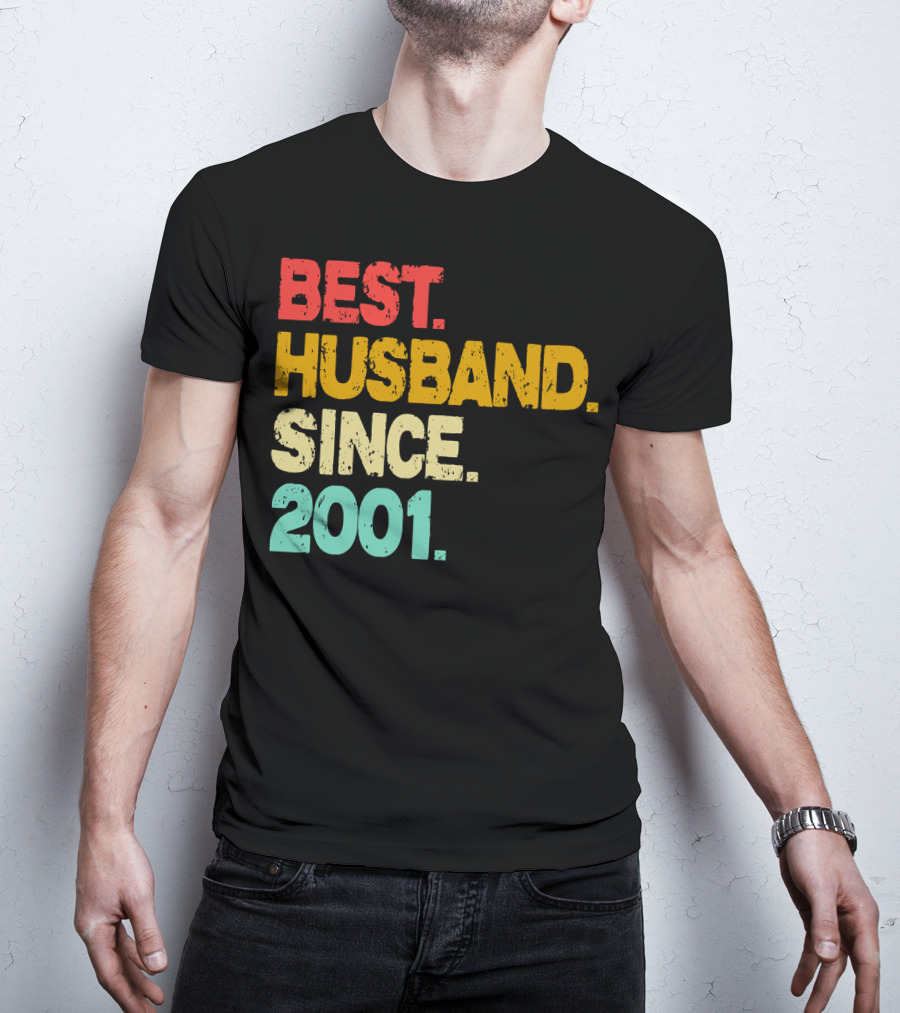 Best Husband Since 2001 Vintage Distressed Typography T-Shirt