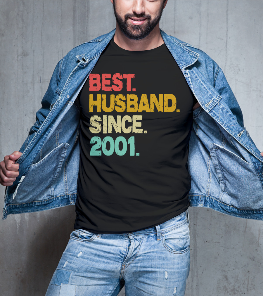 Best Husband Since 2001 Vintage Distressed Typography T-Shirt