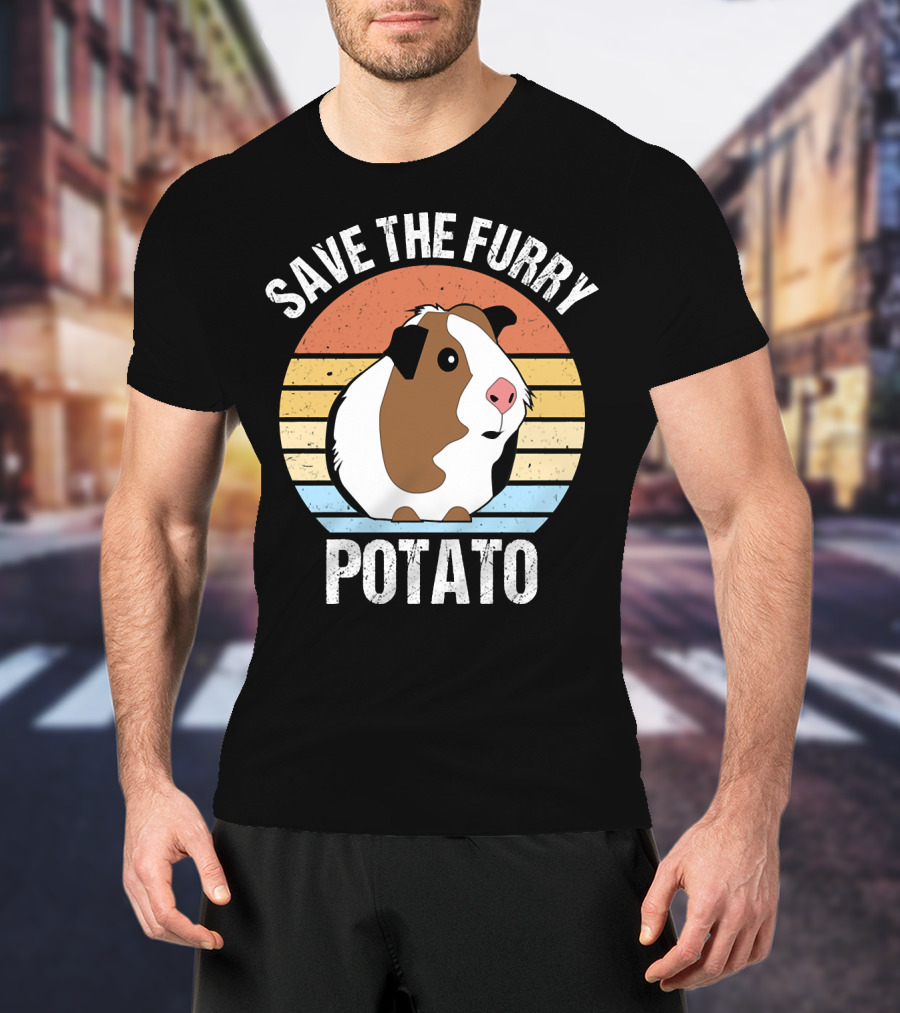 Save The Furry Potato Funny Guinea Pig Retro Sunset 181 T-Shirt