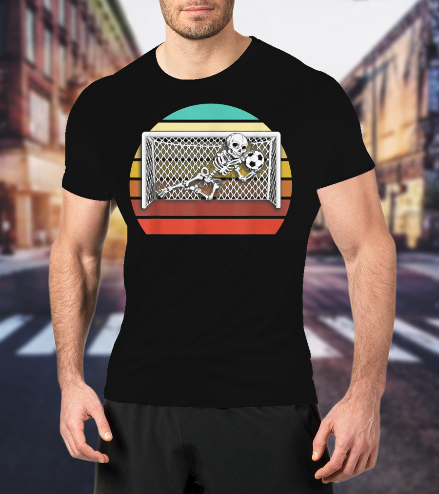 Retro Skeleton Soccer Goalkeeper Halloween Goalie Save 161 T-Shirt