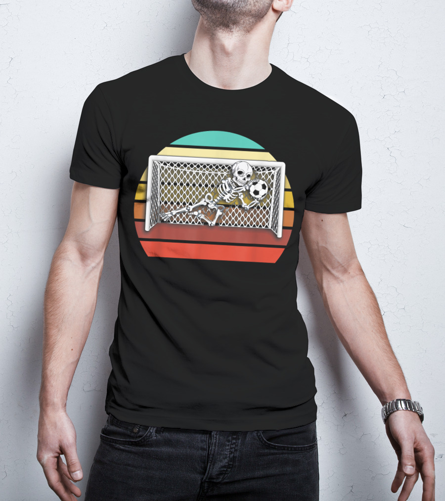 Retro Skeleton Soccer Goalkeeper Halloween Goalie Save 161 T-Shirt