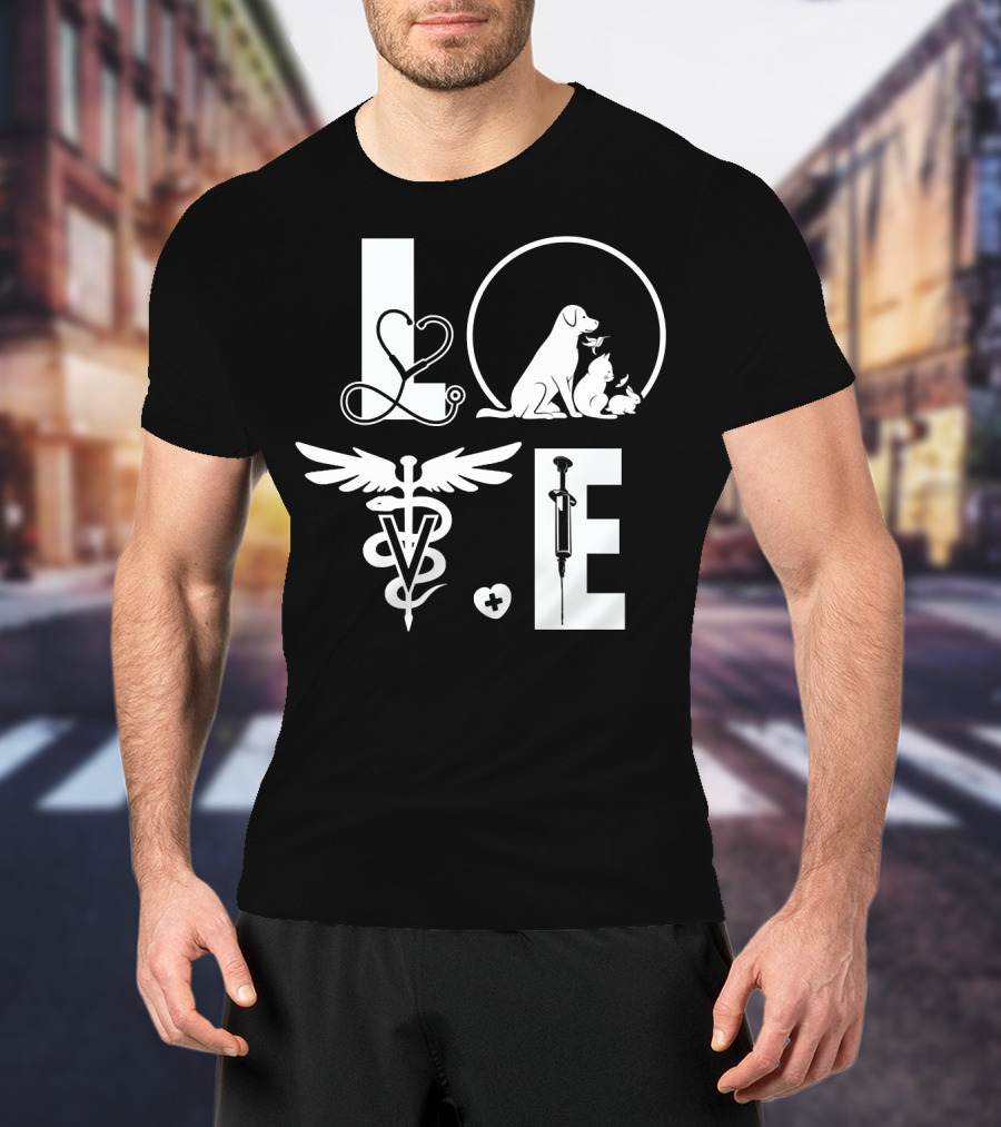 Vet Tech Love 195 Stethoscope Animals Caduceus Syringe T-Shirt