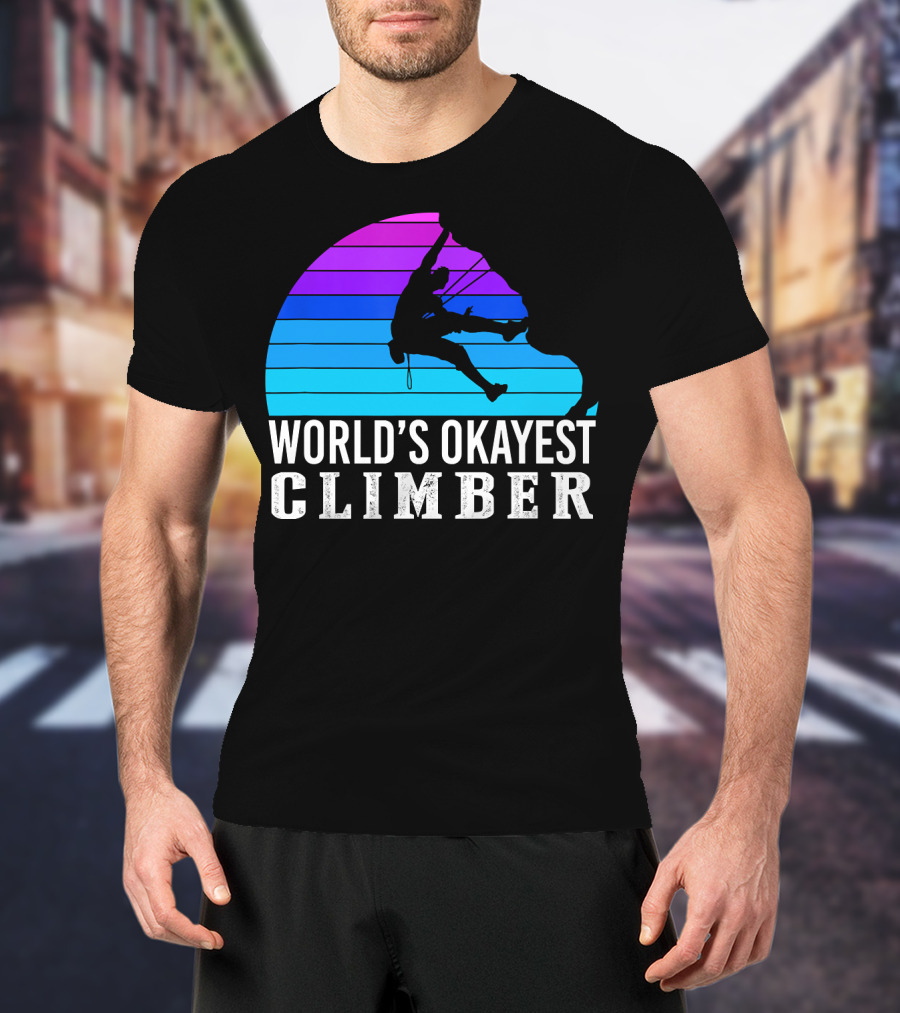 World's Okayest Climber Silhouette Against Gradient Sun 235 T-Shirt