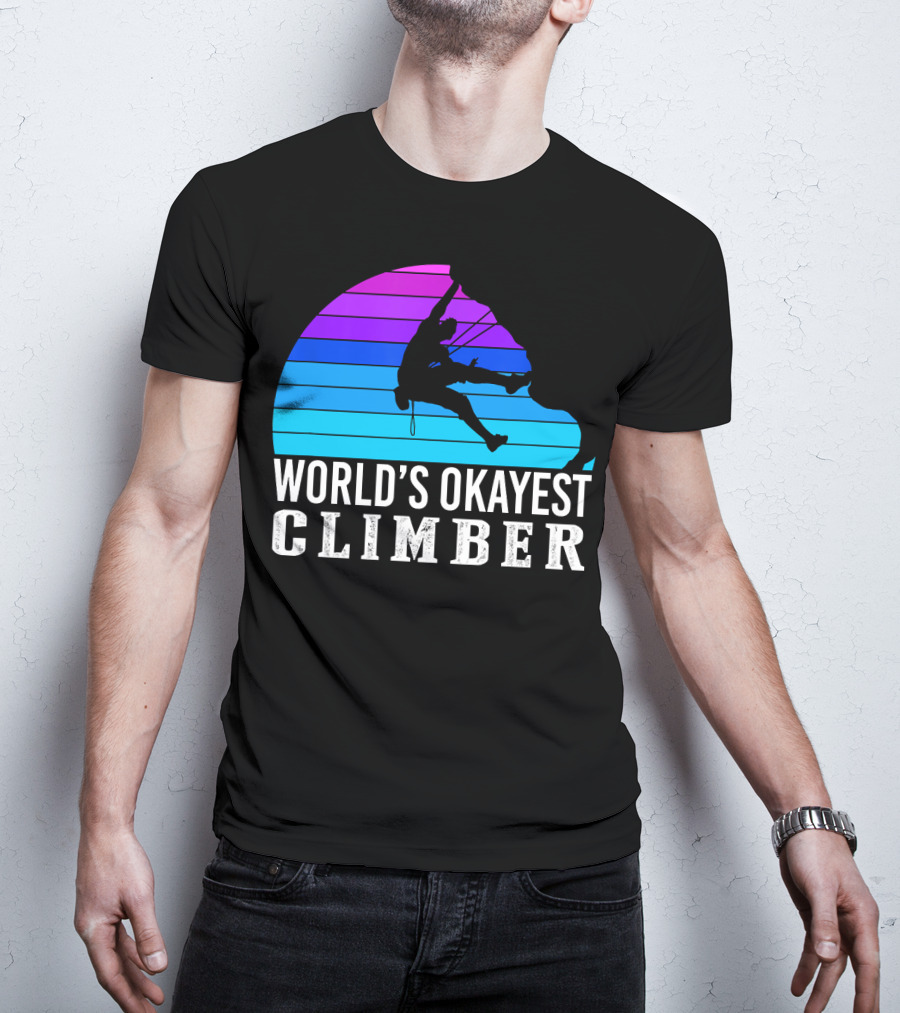 World's Okayest Climber Silhouette Against Gradient Sun 235 T-Shirt