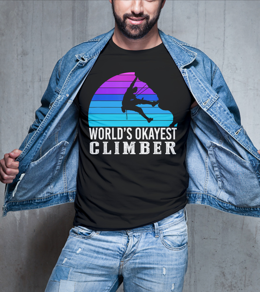 World's Okayest Climber Silhouette Against Gradient Sun 235 T-Shirt