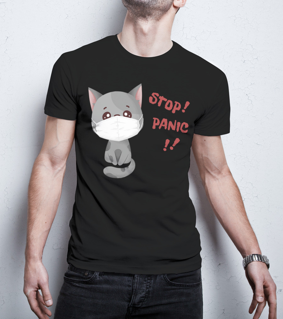 STOP PANIC Masked Cat Alert T-Shirt
