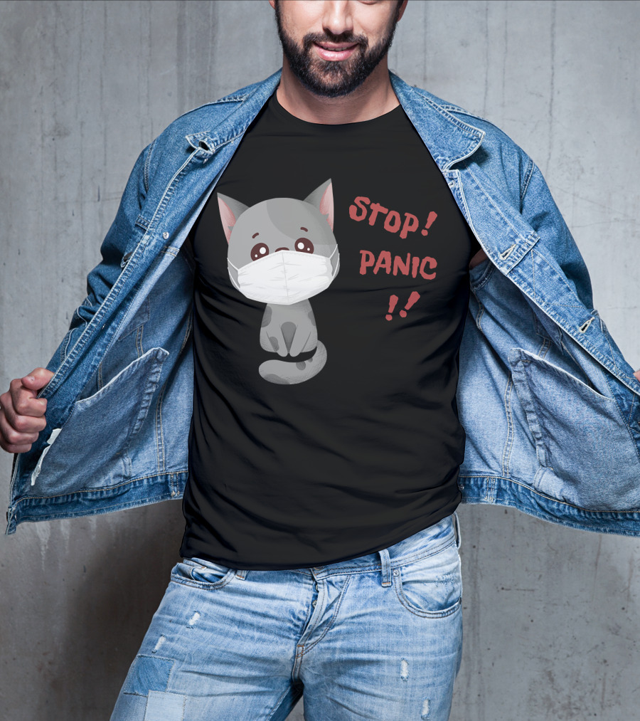 STOP PANIC Masked Cat Alert T-Shirt