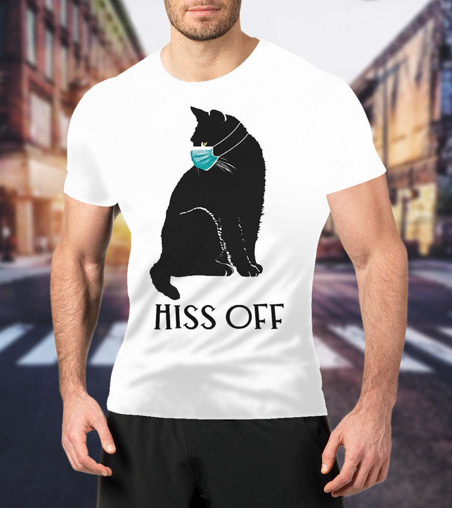 Black Cat Wearing Face Mask Hiss Off T-Shirt
