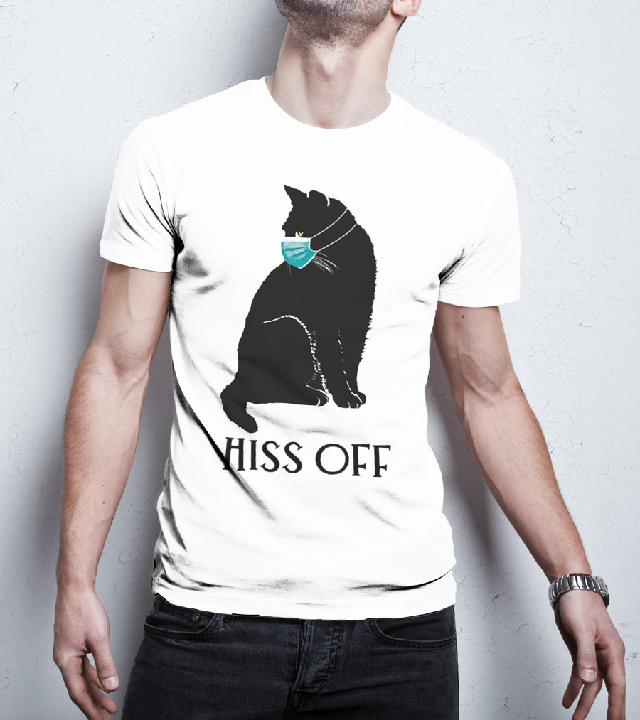 Black Cat Wearing Face Mask Hiss Off T-Shirt