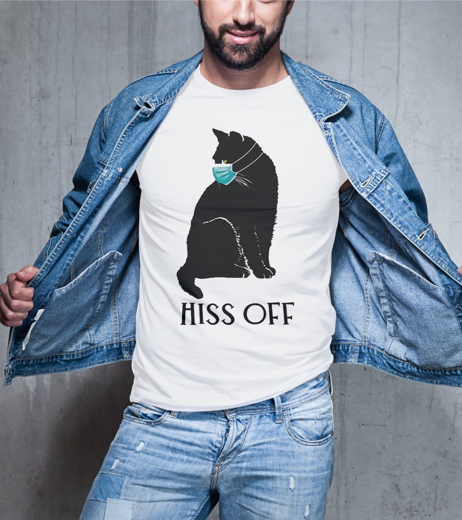 Black Cat Wearing Face Mask Hiss Off T-Shirt