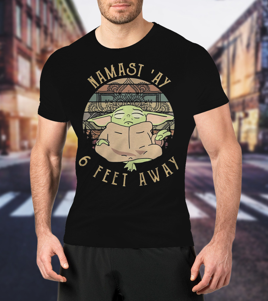 Namast Ay 6 Feet Away Baby Yoda Mandala Meditation T-Shirt