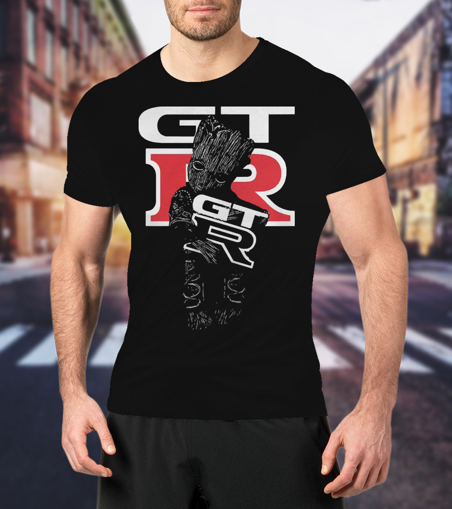 Marvel Baby Groot Holding GTR Racing Emblem T-Shirt