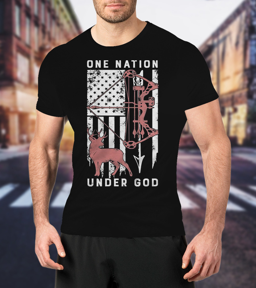 One Nation Under God American Flag Bow Hunter Veteran T-Shirt