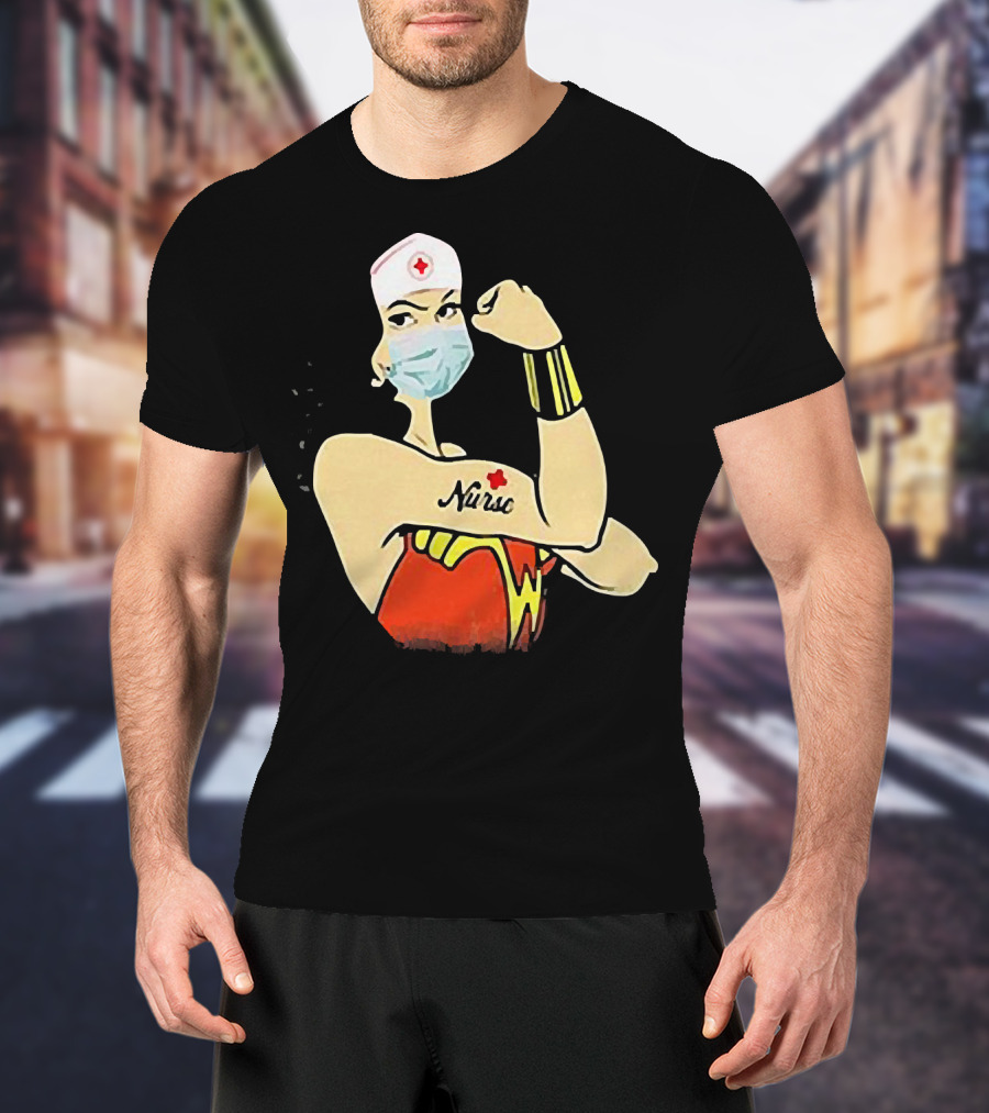 Wonder Woman Nurse Masked Tattoo Flexing T-Shirt