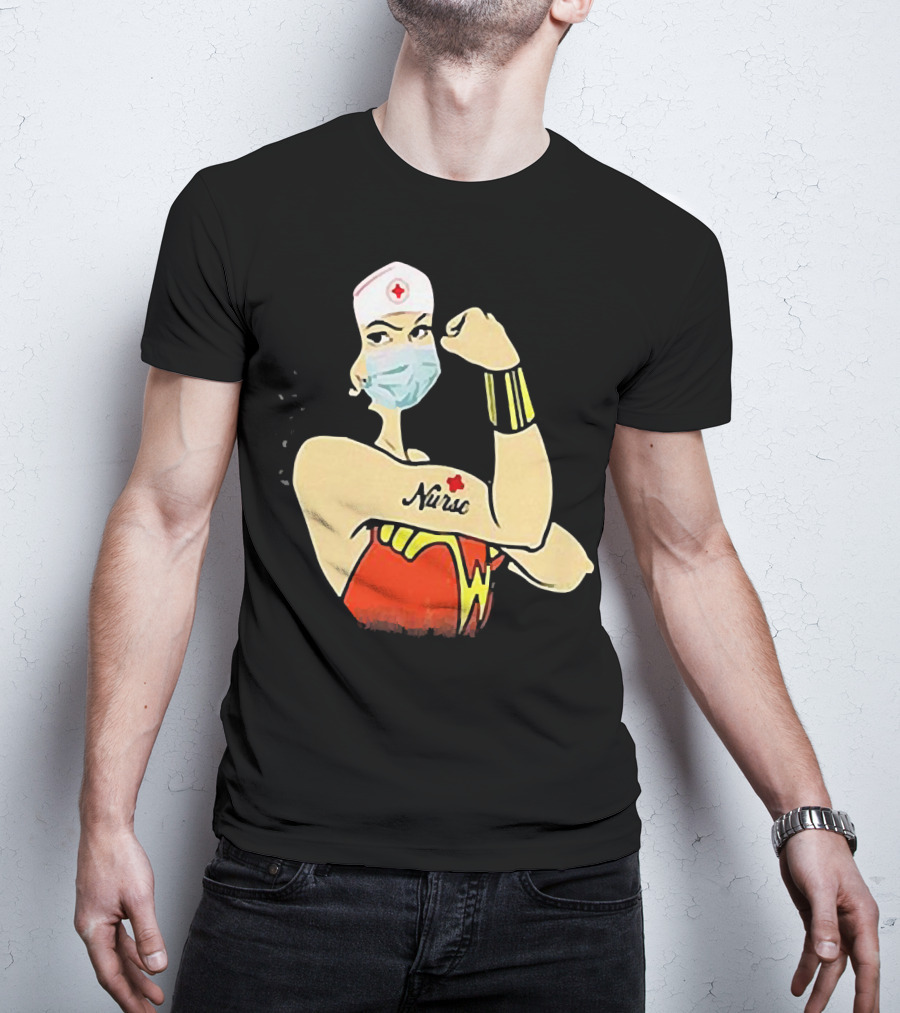 Wonder Woman Nurse Masked Tattoo Flexing T-Shirt