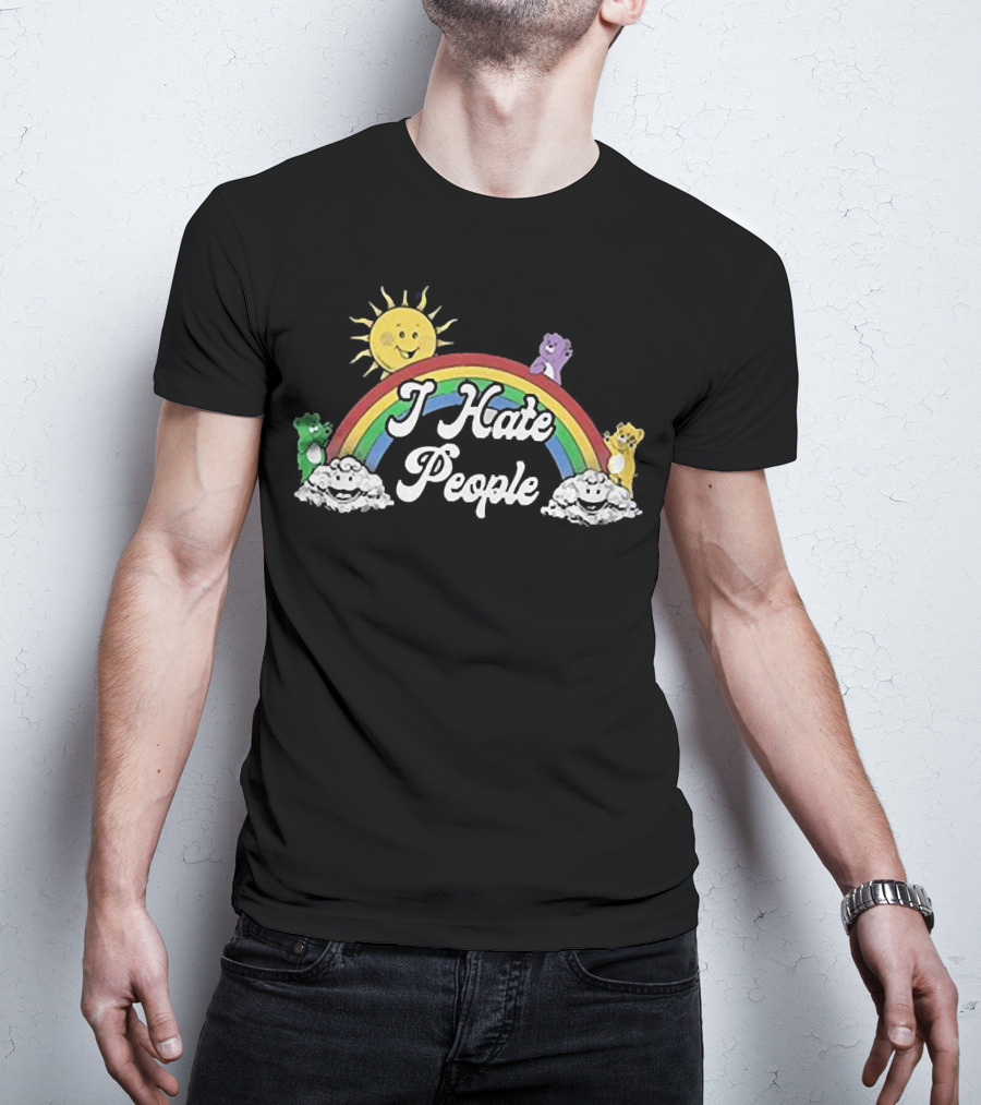 Rainbow Bear I Hate People Cute Sun Clouds T-Shirt