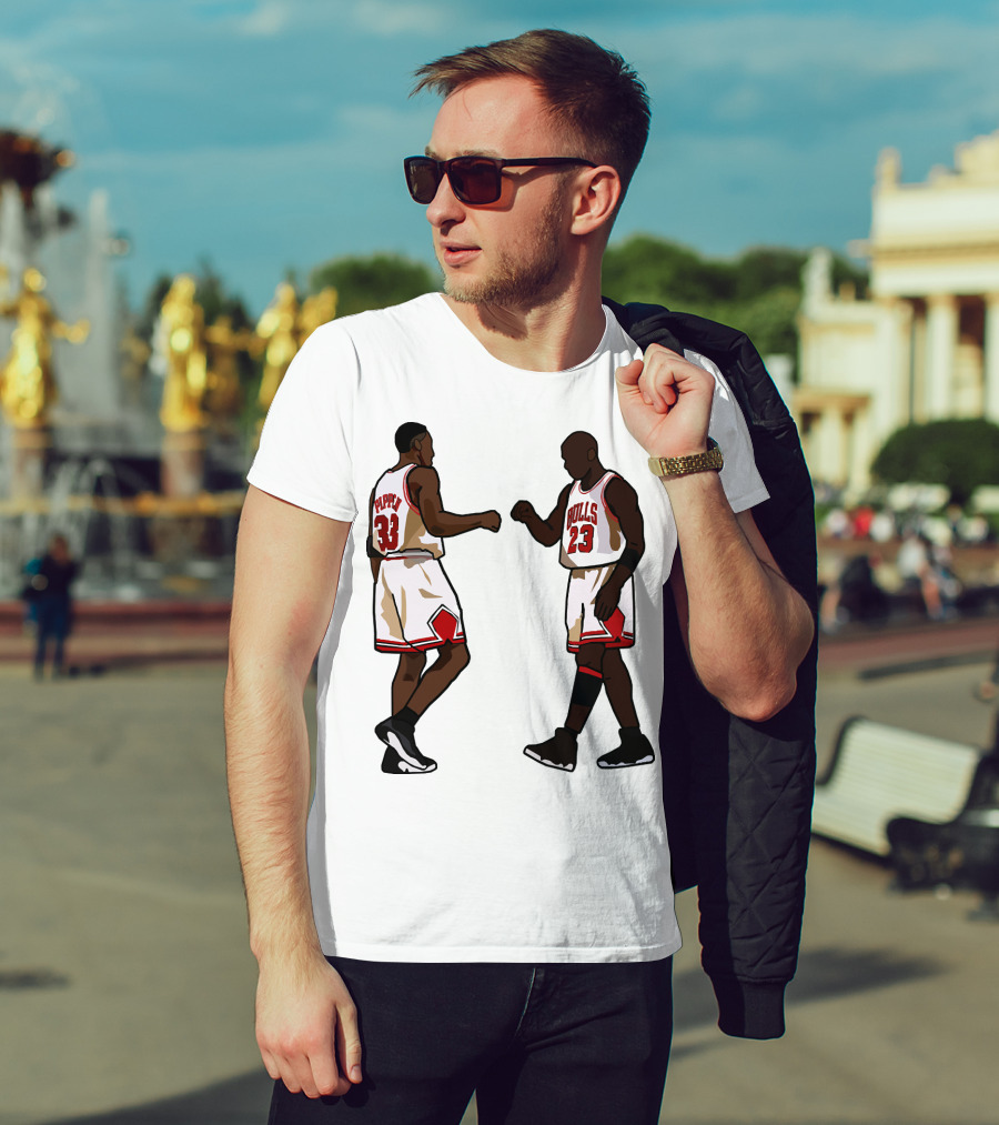 Michael Jordan Scottie Pippen 23 33 Chicago Bulls NBA Throwback T-Shirt