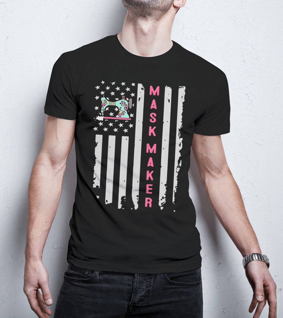 Mask Maker American Flag Sewing Machine T-Shirt