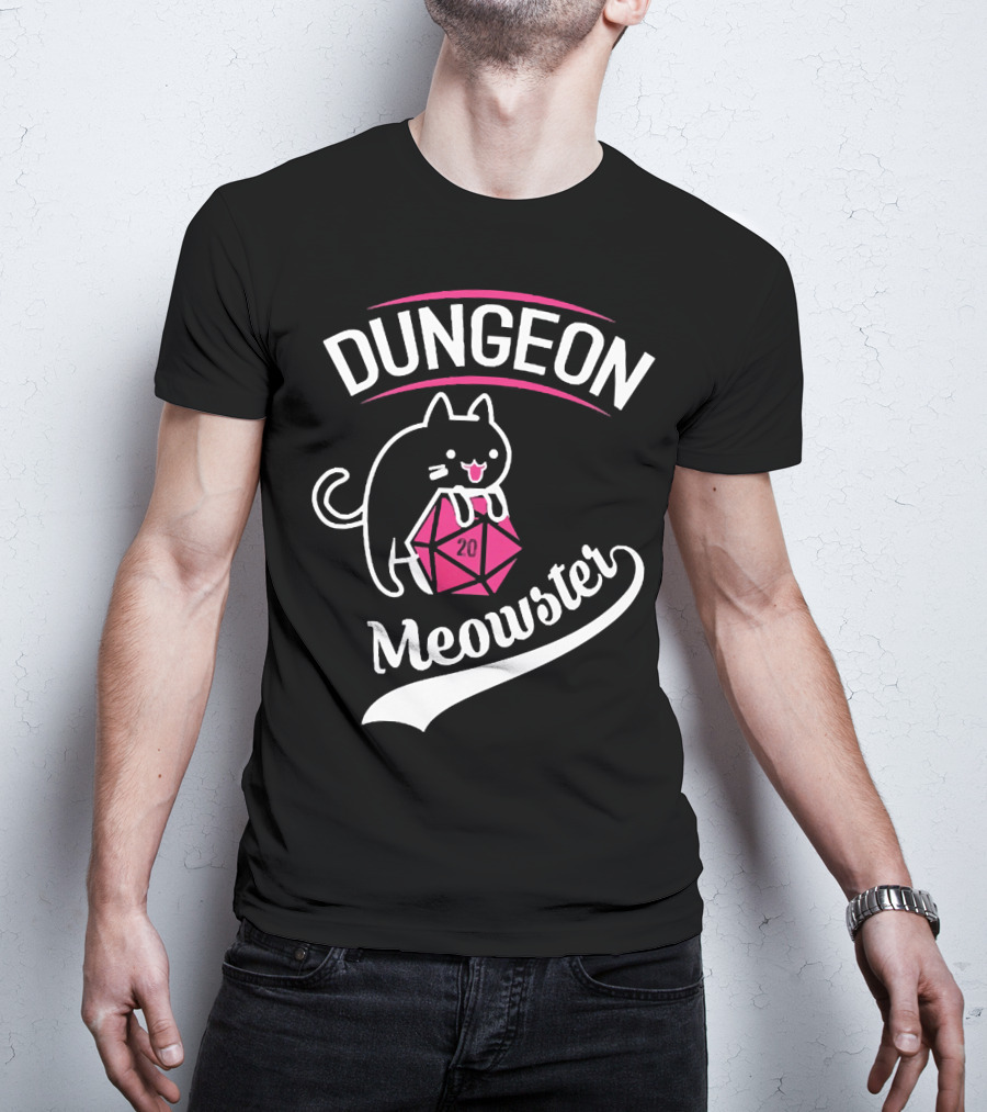 Dungeon Meowster Cat Holding D20 Dice T-Shirt