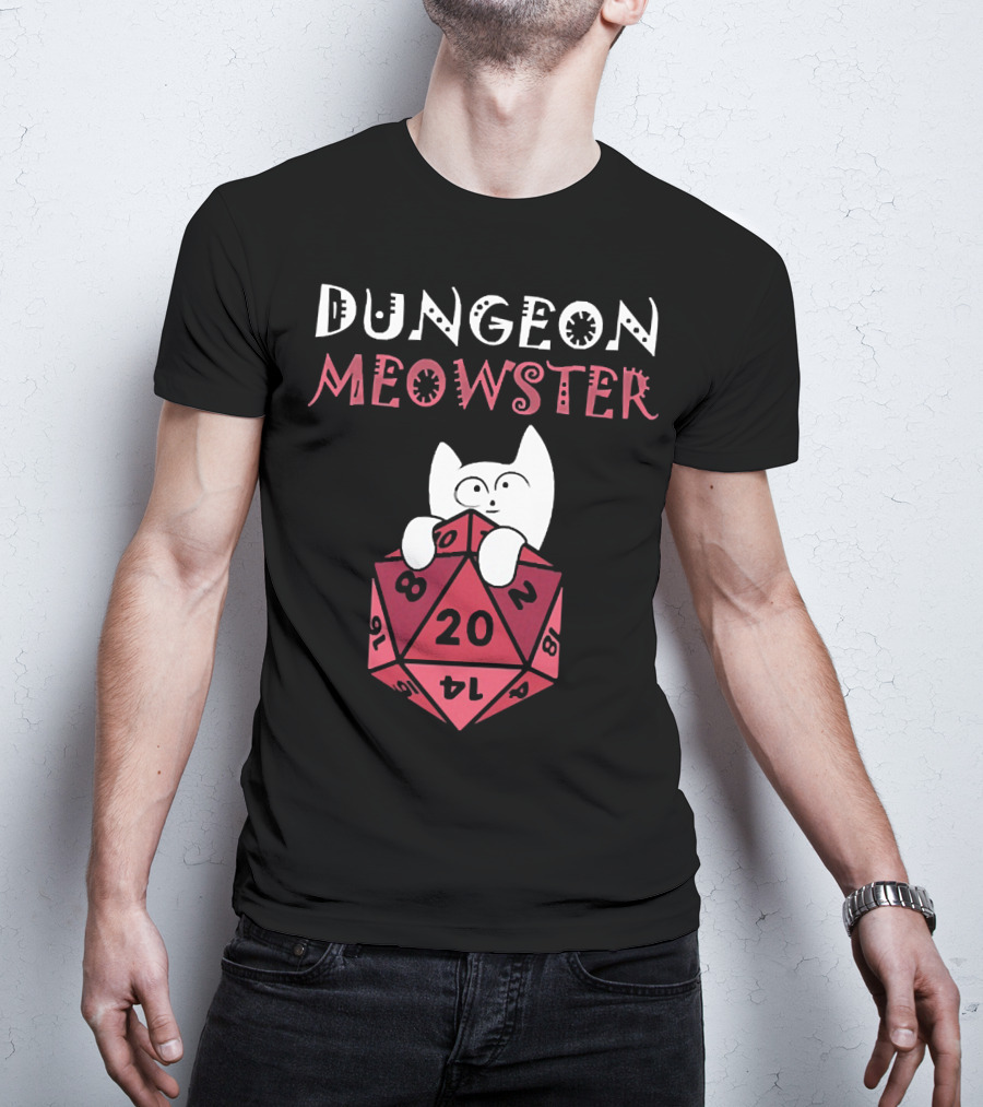Dungeon Meowster Cat With D20 Dice For RPG Enthusiasts T-Shirt