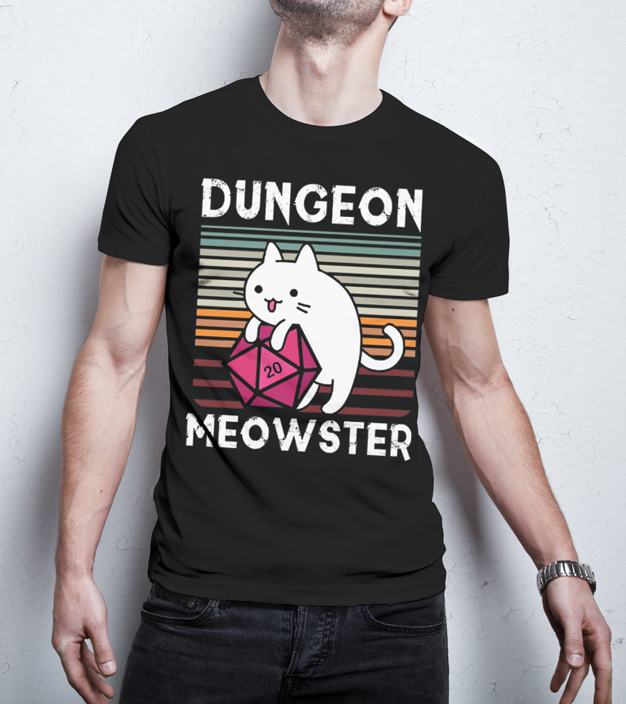 Dungeon Meowster Retro Vintage Cat Lover 20 Sided Dice T-Shirt
