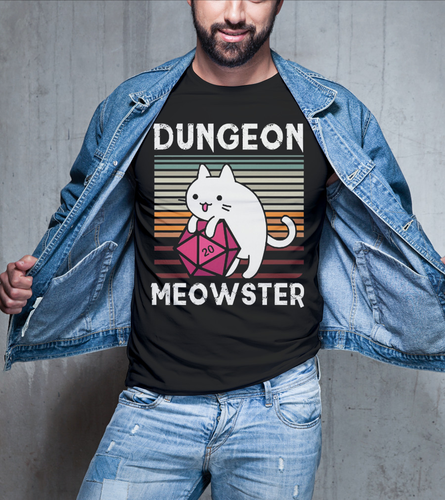 Dungeon Meowster Retro Vintage Cat Lover 20 Sided Dice T-Shirt