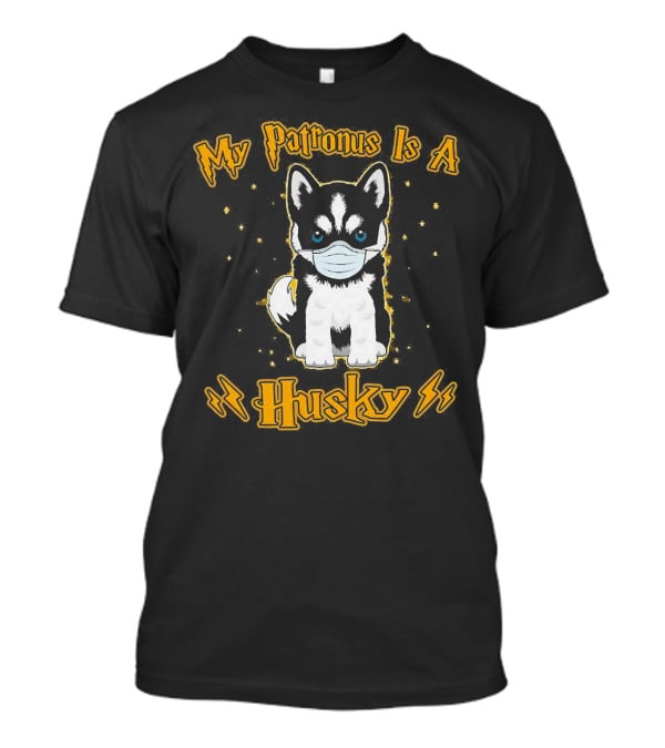 My Patronus Is A Husky Puppy Wearing Face Mask With Stars And Lightning T-Shirt