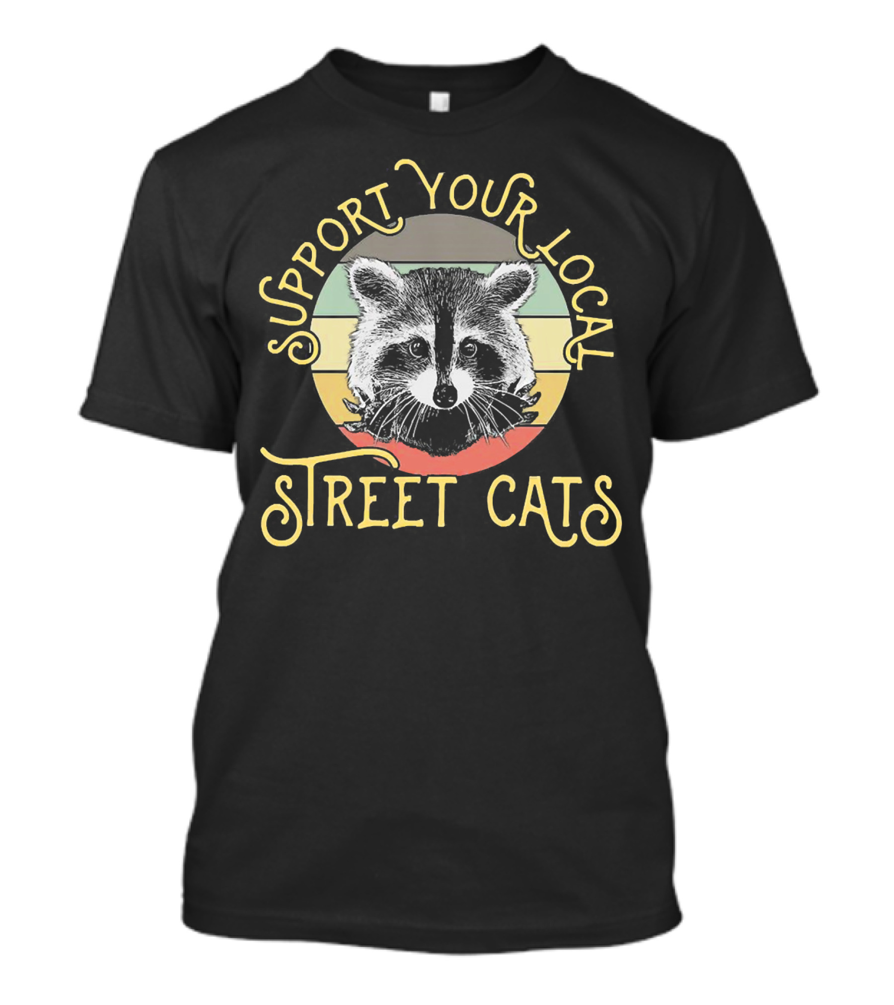 Support Your Local Street Cats Raccoon Retro Circle T-Shirt