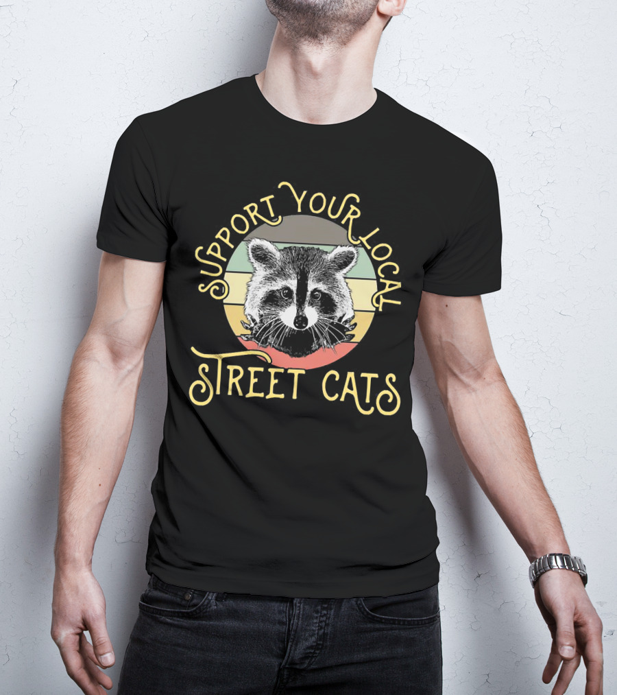 Support Your Local Street Cats Raccoon Retro Circle T-Shirt