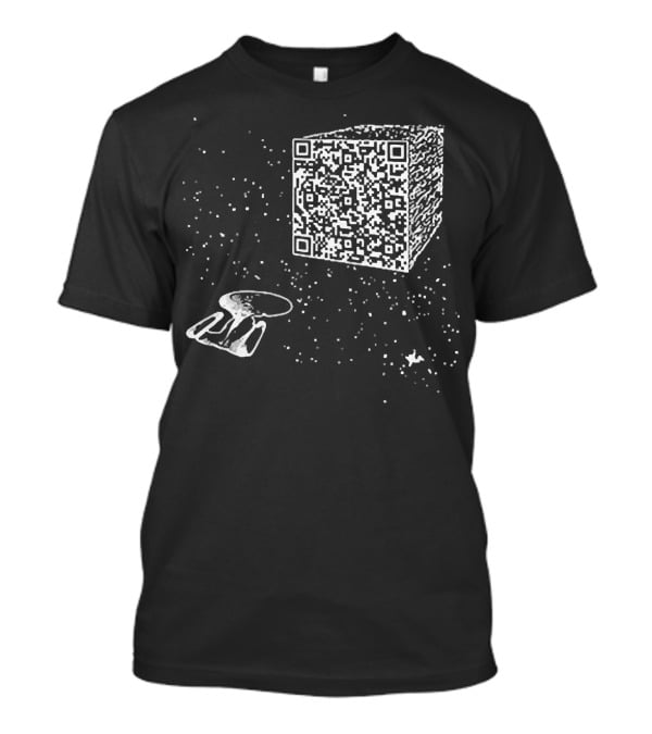 Scan QR Code Spaceship And Cube In Space T-Shirt