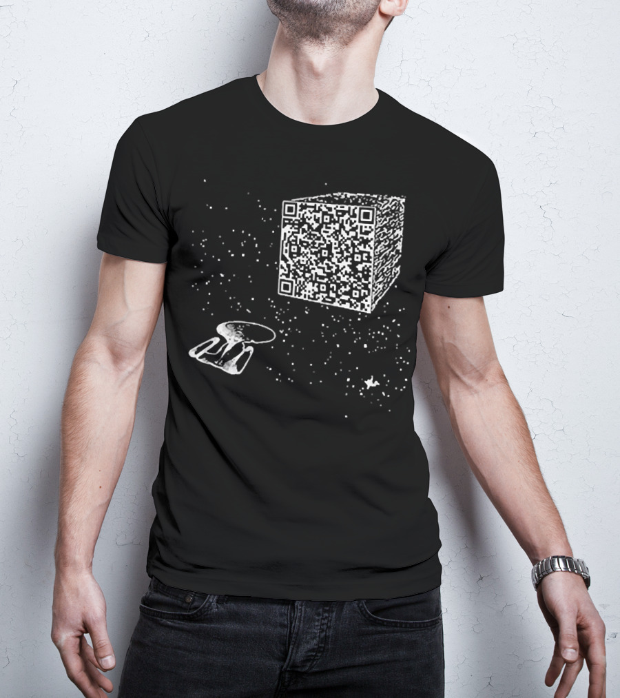 Scan QR Code Spaceship And Cube In Space T-Shirt