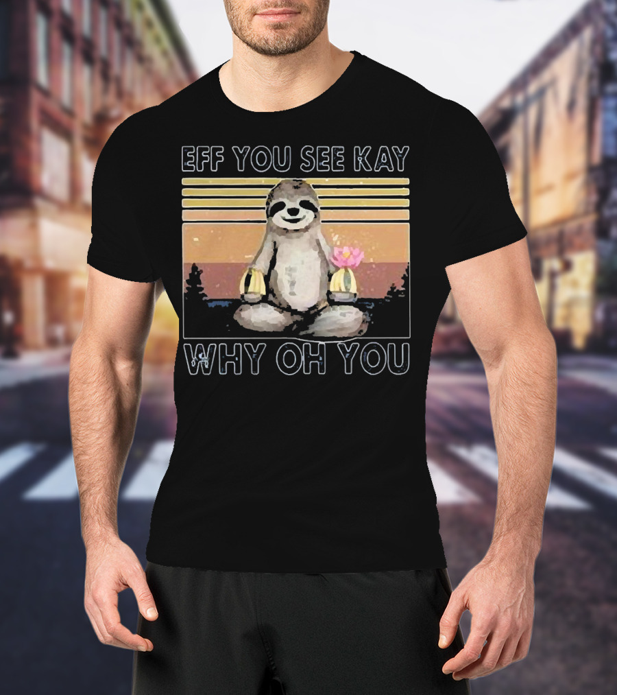 Eff You See Kay Why Oh You Sloth Yoga Meditation With Lotus And Sunset Stripes T-Shirt