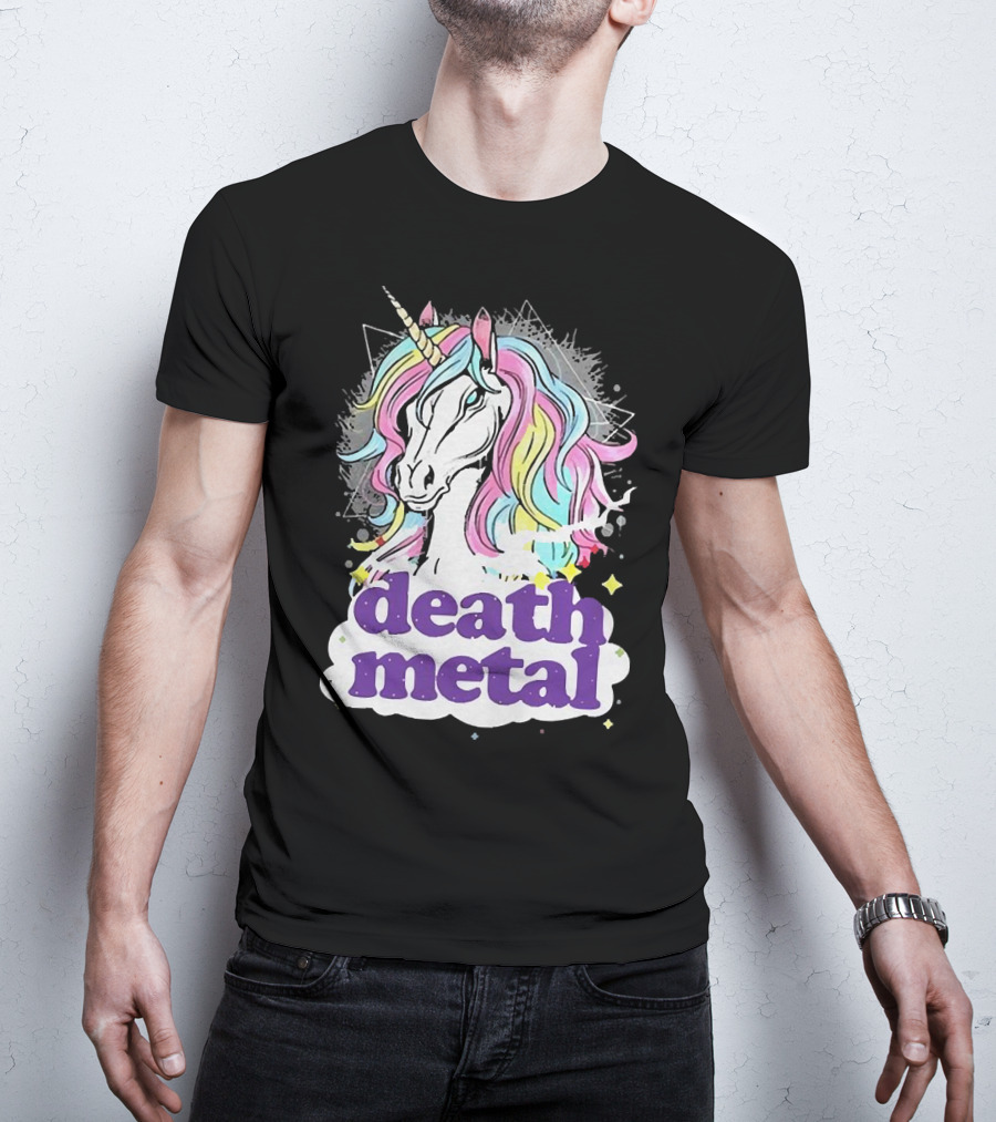 Unicorn Death Metal Rainbow Mane Fantasy T-Shirt