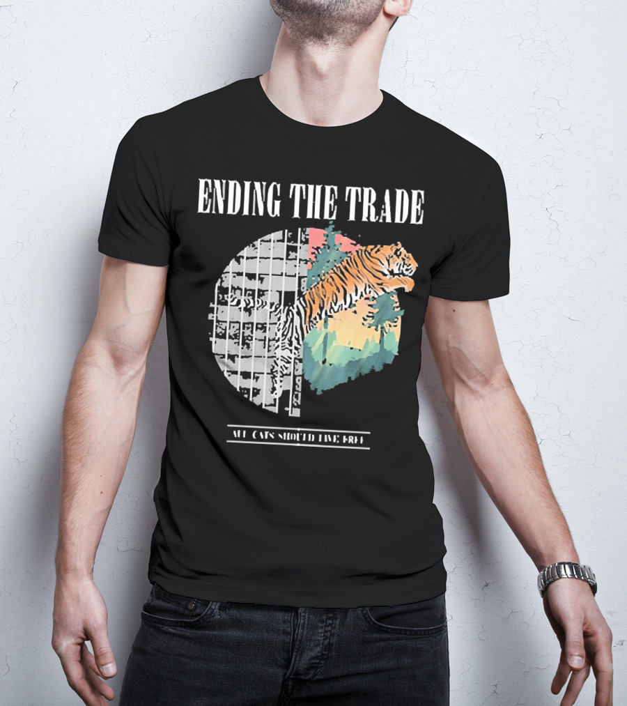 Ending The Trade All Cats Should Live Free Tiger Leaping From Bars T-Shirt