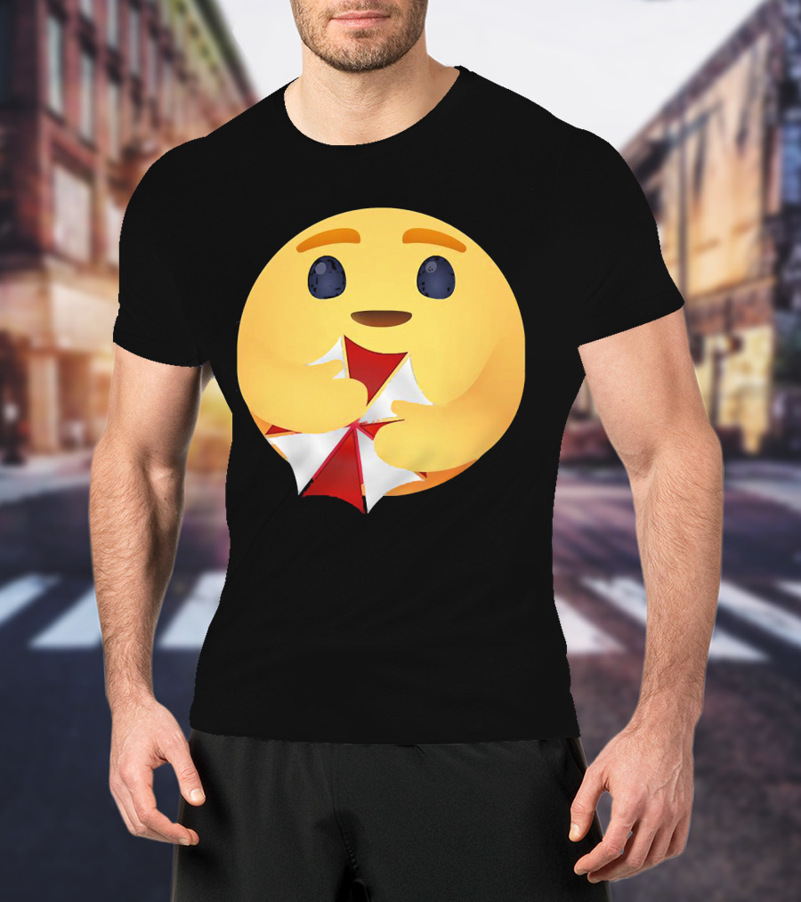 Facebook Care Emoji Embrace With Red Parasol T-Shirt