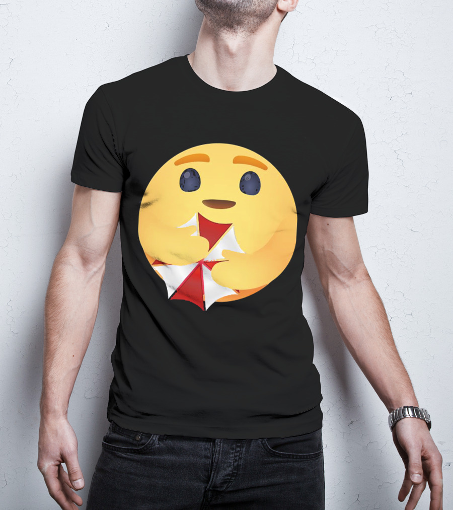 Facebook Care Emoji Embrace With Red Parasol T-Shirt