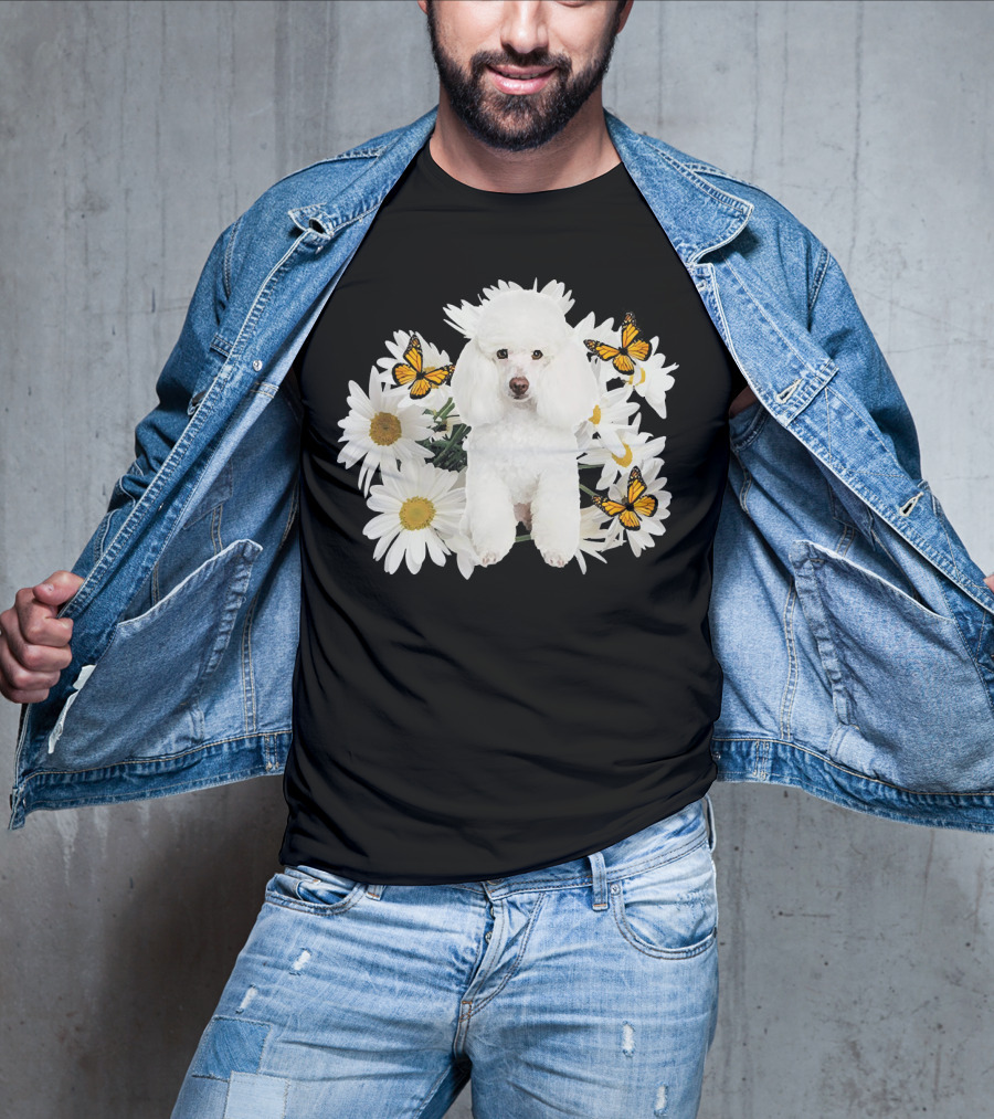 French Poodle Daisy With Butterflies And Flowers T-Shirt