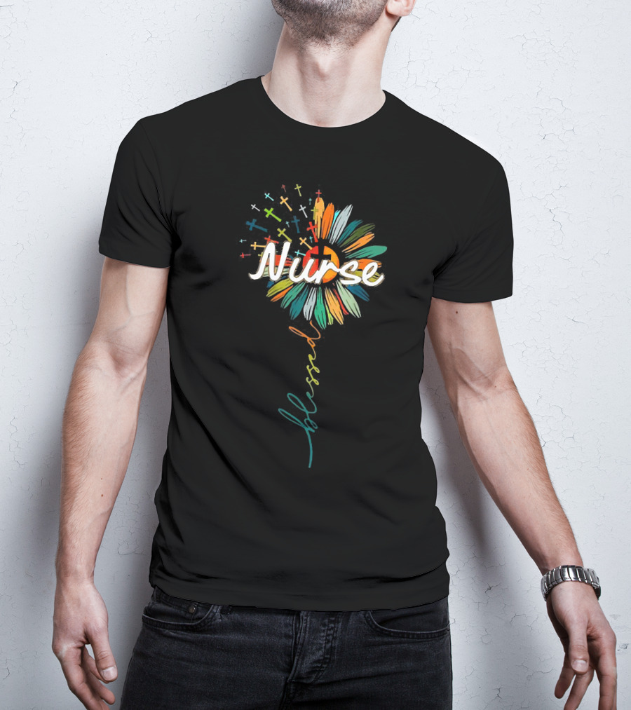 Nurse Blessed Cross Sunflower T-Shirt