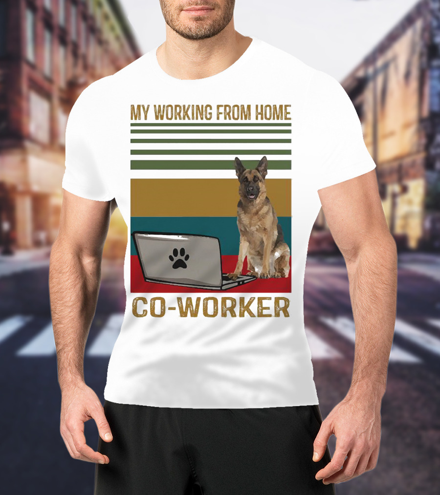 My Working From Home Co-Worker With Paw Print Laptop And German Shepherd T-Shirt