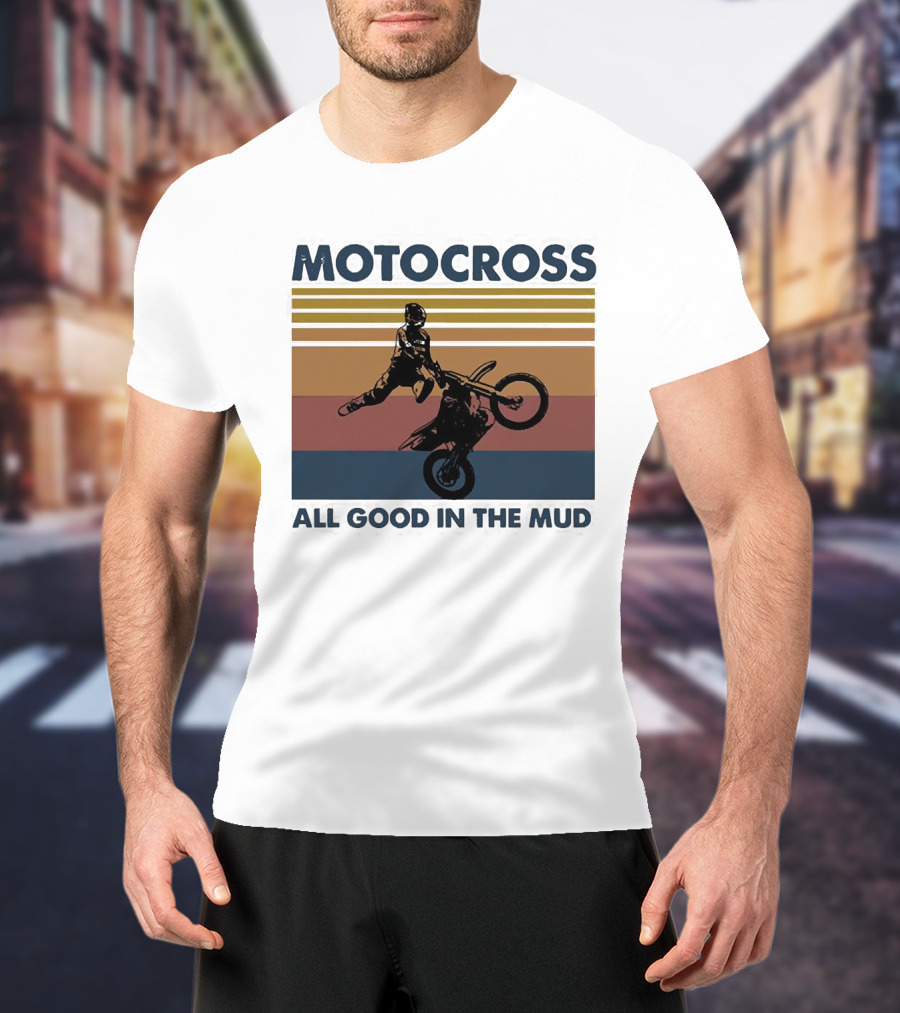 Motocross All Good In The Mud Retro Rider Stripes T-Shirt