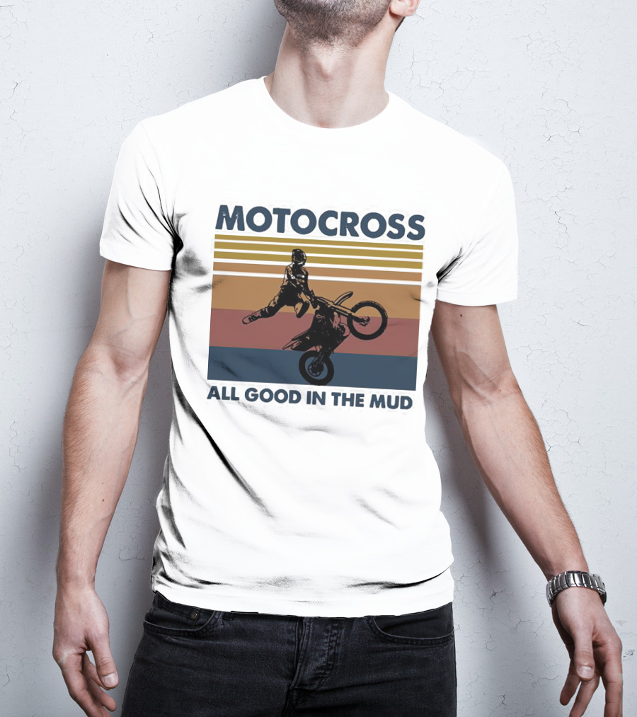 Motocross All Good In The Mud Retro Rider Stripes T-Shirt