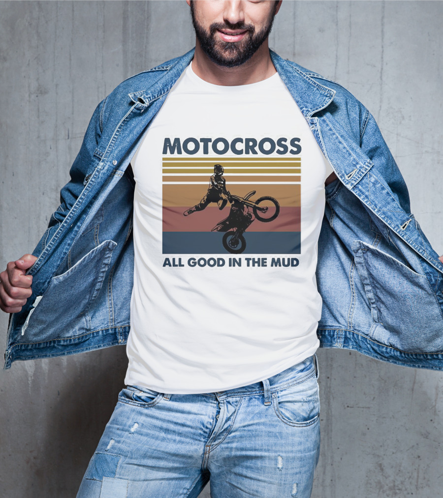 Motocross All Good In The Mud Retro Rider Stripes T-Shirt