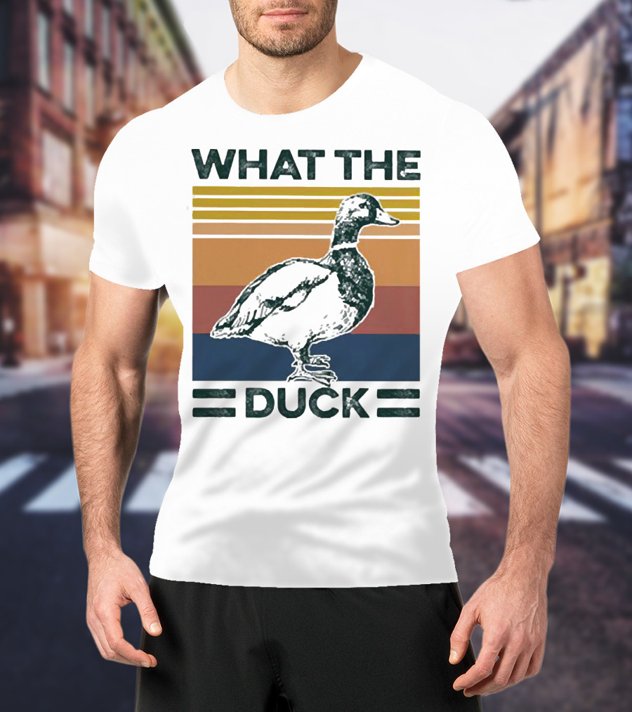 What The Duck Vintage Style Retro Stripes Duck Image T-Shirt